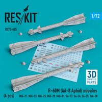 R-60М (AA-8 Aphid) Missiles (4 pcs) (MiG-21, MiG-23, MiG-25, MiG-29, MiG-31, Su-17, Su-24, Su-25, Yak-38) (3D Printing)